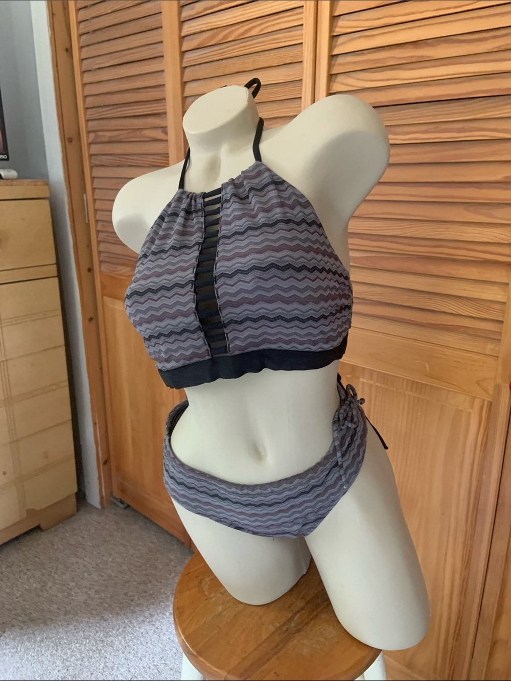 Athleta Gray Wave High-Neck Two-Piece Bikini